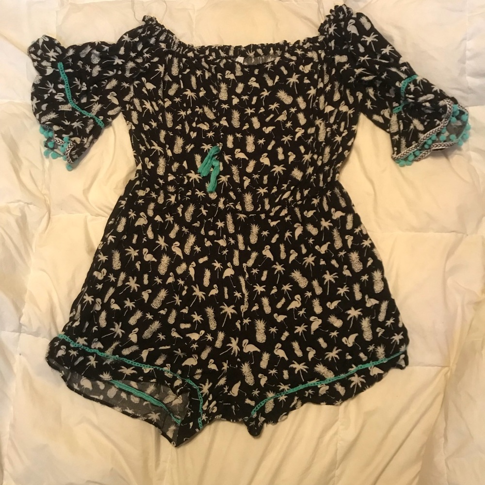 Black and Turquoise Tropical Romper